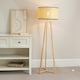 image 1 of ValueLights Lottie Natural Wood Tripod Floor Lamp with Wicker Drum Shade