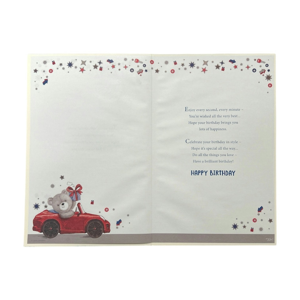 image 1 of Age 21 Teddy In Red Car Design Birthday Card
