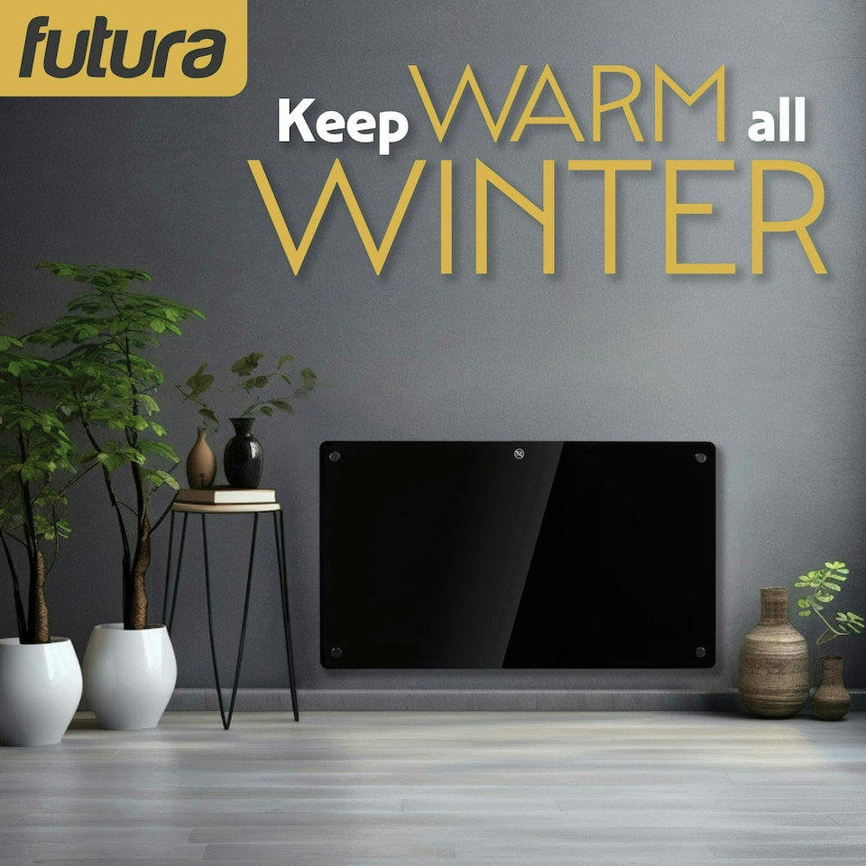 image 1 of Futura 1500W Smart Wifi Heater Electric Panel Wall Mounted Black Glass Radiator