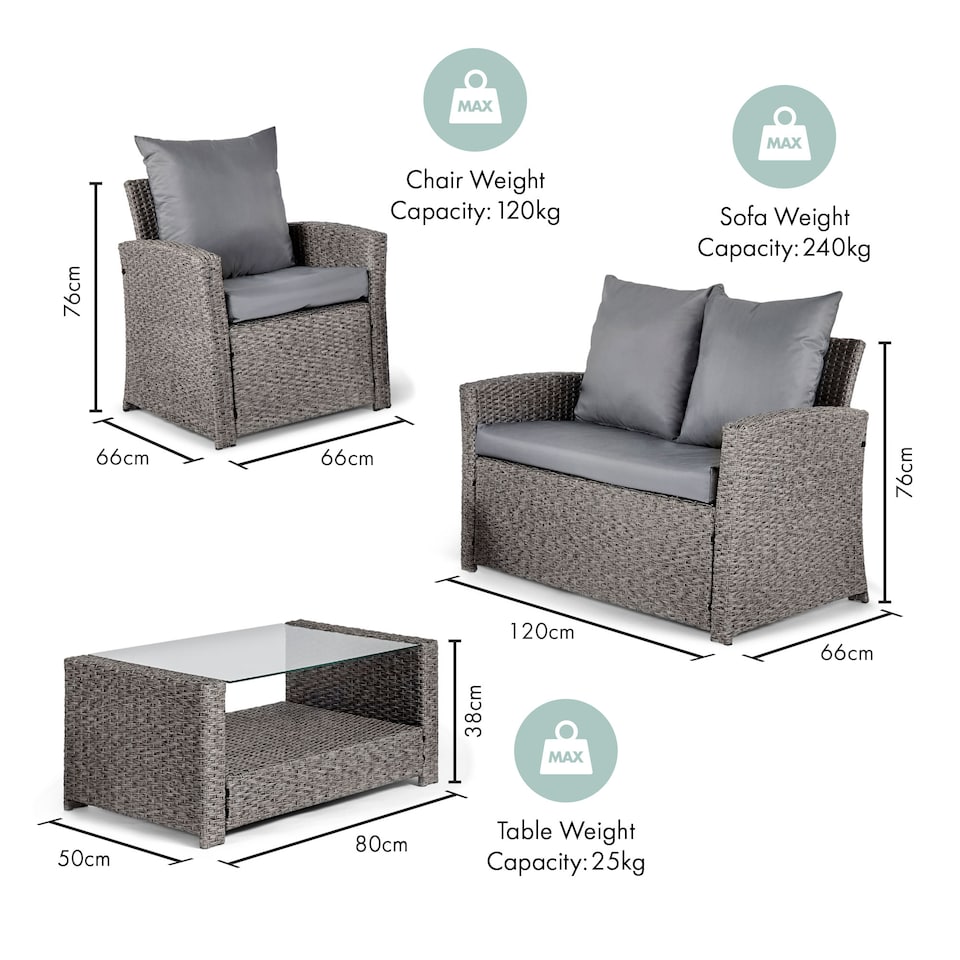image 1 of VonHaus 4 Seater Rattan Effect Garden Furniture Set