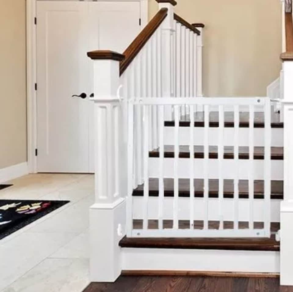 image 1 of Safetots Simply Secure Wooden Gate, 72cm - 79cm, White, Wooden Stair Gate, Screw Fit Baby Gate, Safety Barrier