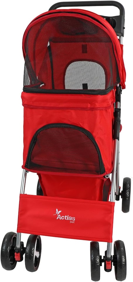 image 1 of Pet Stroller Dog Cat Puppy Pram Pushchair Travel Cart Jogging Buggy Carrier (Red)