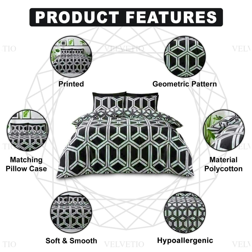 image 1 of Hendrix Geometric Duvet Cover Set Reversible Polycotton Beddings Multi | King
