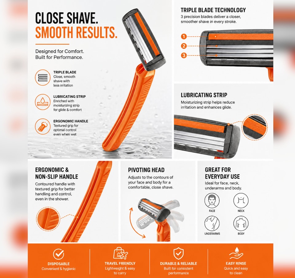 image 1 of 10 Pack Double Blade Disposable Razors for Men & Women