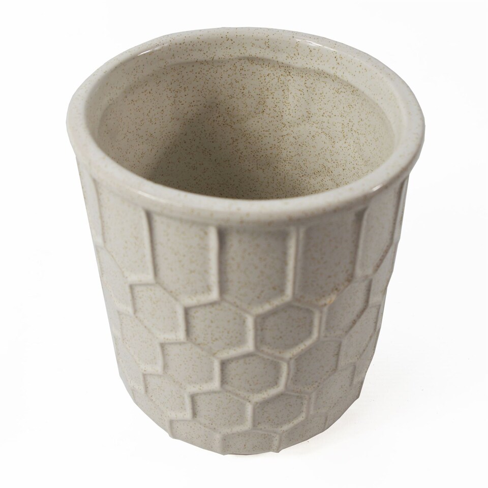 image 1 of 16cm White Honeycomb Ceramic Planter | White