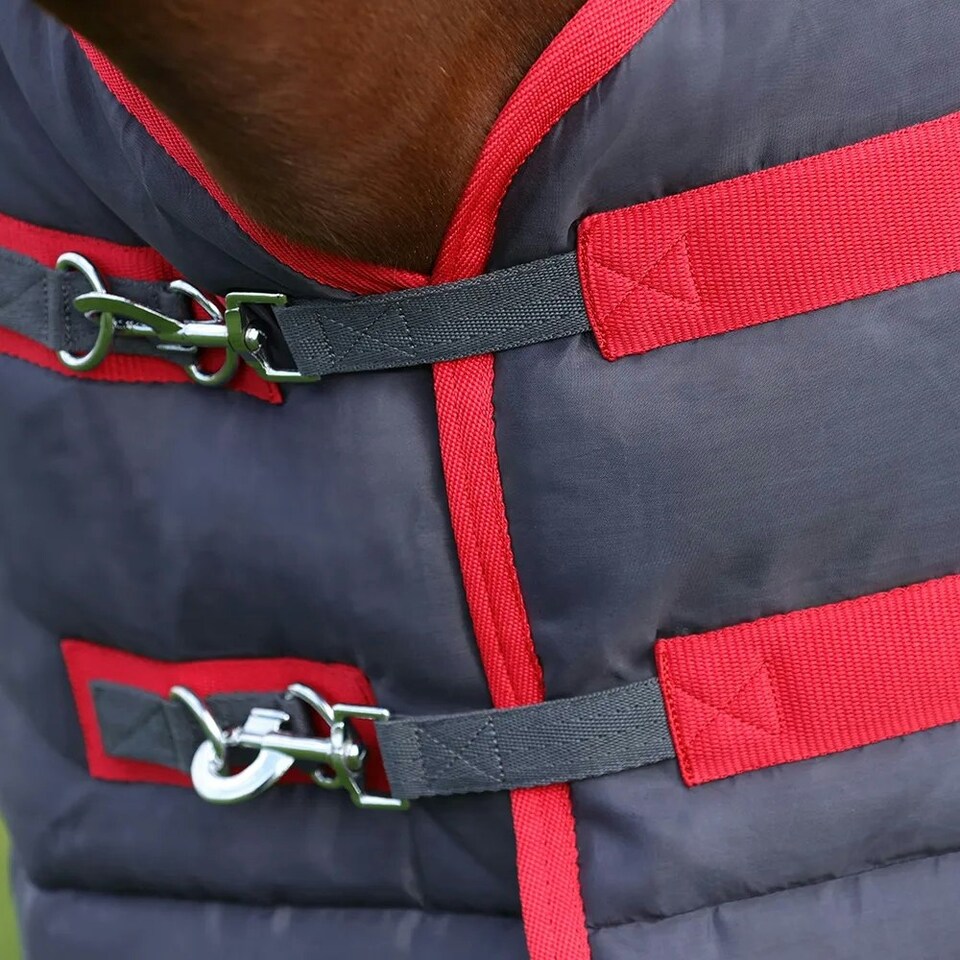 image 1 of HYCONIC Standard-Neck 100g Horse Stable Rug - Charcoal/Red - 6´ 0"