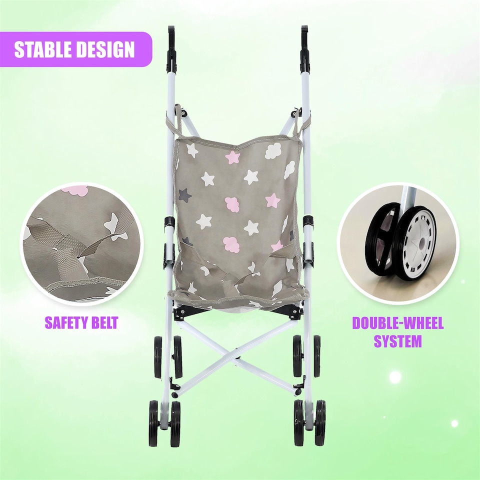 image 1 of BiBi Doll Stars Design Foldable Dolls Buggy Stroller & Toy Pushchair for 20" Dolls
