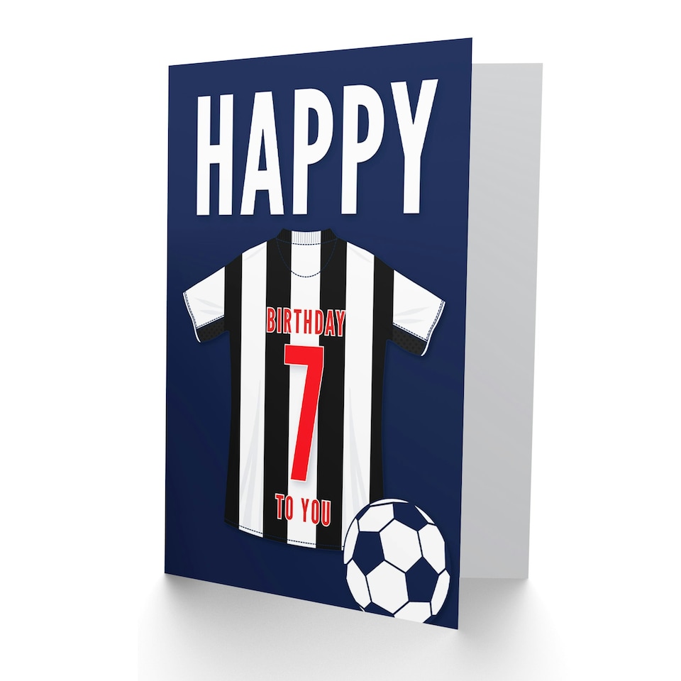 image 1 of Football Strip Kit White Striped Top Age 7 Year Old Child Kids 7th Birthday Card