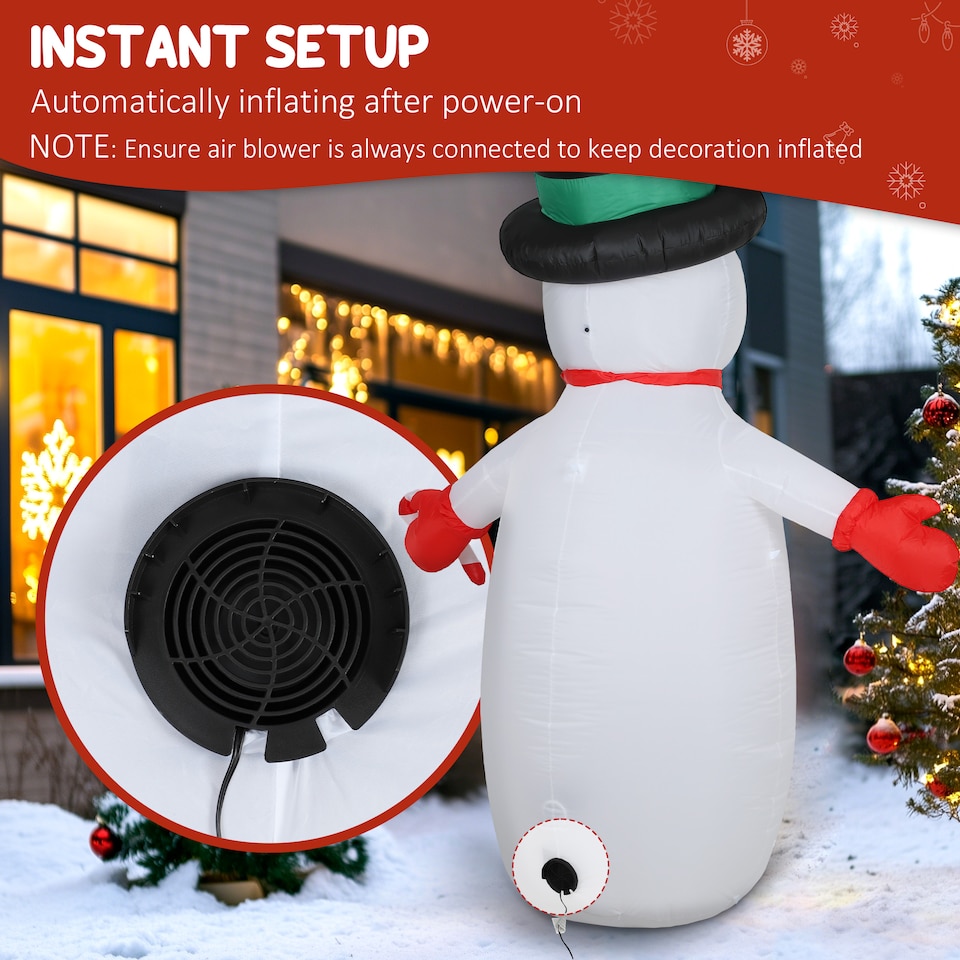 image 1 of Outsunny Blow Up Christmas Inflatable Snowman for Indoor Outdoor Home Decor | White