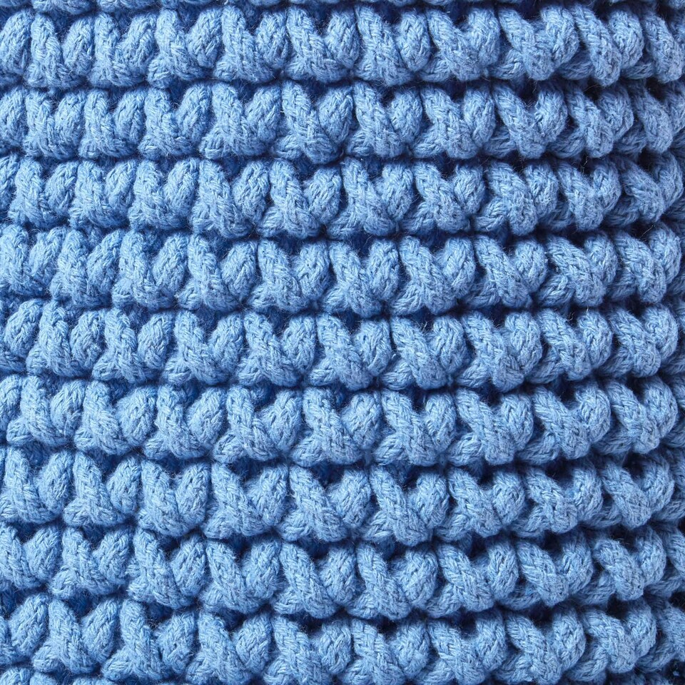image 1 of Homescapes Blue Cotton Knitted Round Storage Basket - 37 x 21cm | Blue | M