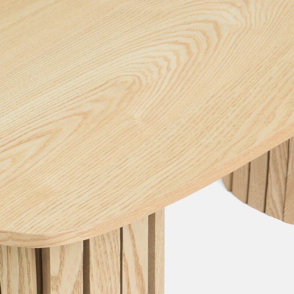 image 1 of OHS Ribbed Curved Home Furniture Living Room Decor Coffee Table Brown | Light Wood
