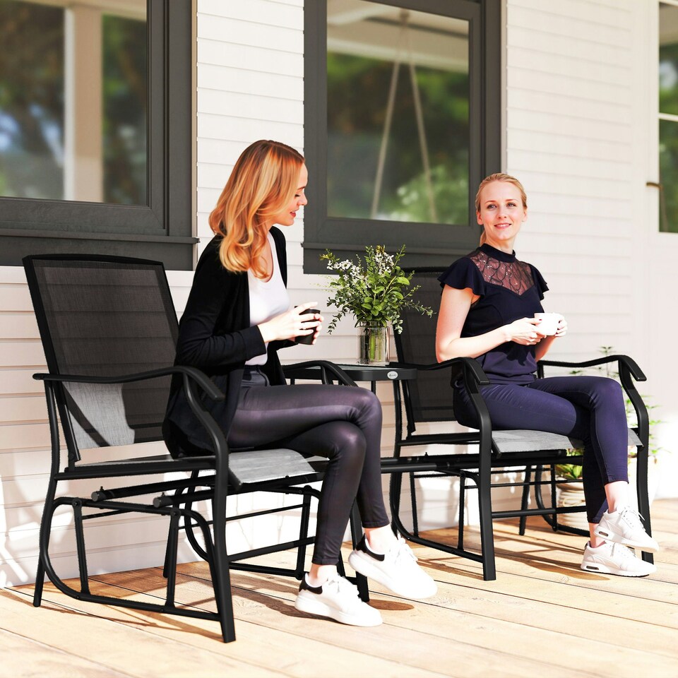 image 1 of Outsunny Double Glider Companion Rocking Chairs Loveseat Garden Table Beige