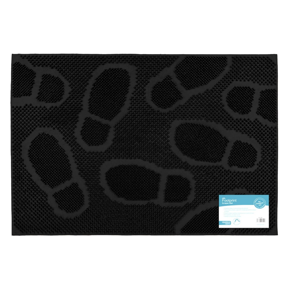 image 1 of JVL Footprint Rubber Scraper Doormat 40x60cm, Black