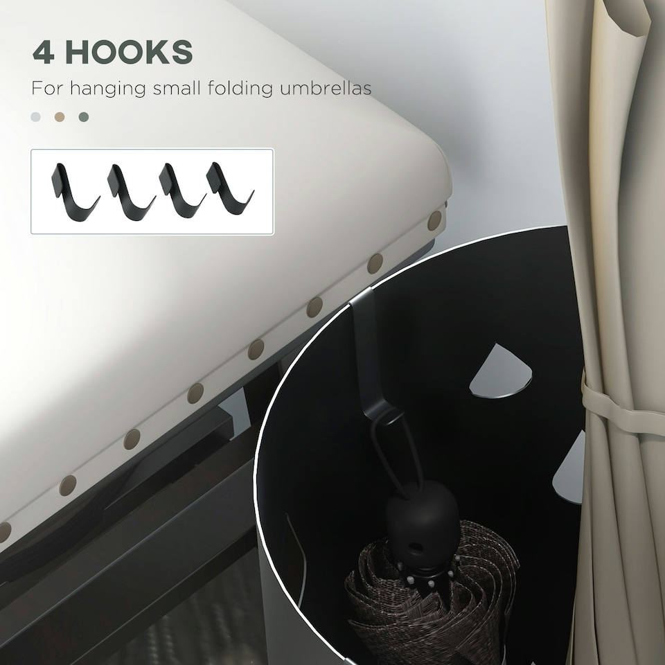 image 1 of HOMCOM Metal Umbrella Stand, Hollowed Umbrella Basket with 4 Hooks and Drip Tray