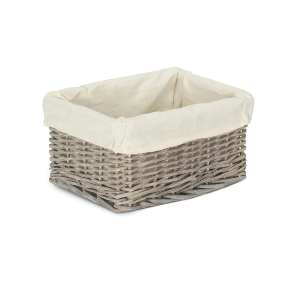 image 1 of Medium Wicker Grey Wash Lined Storage Tray | Grey | Grey Wash