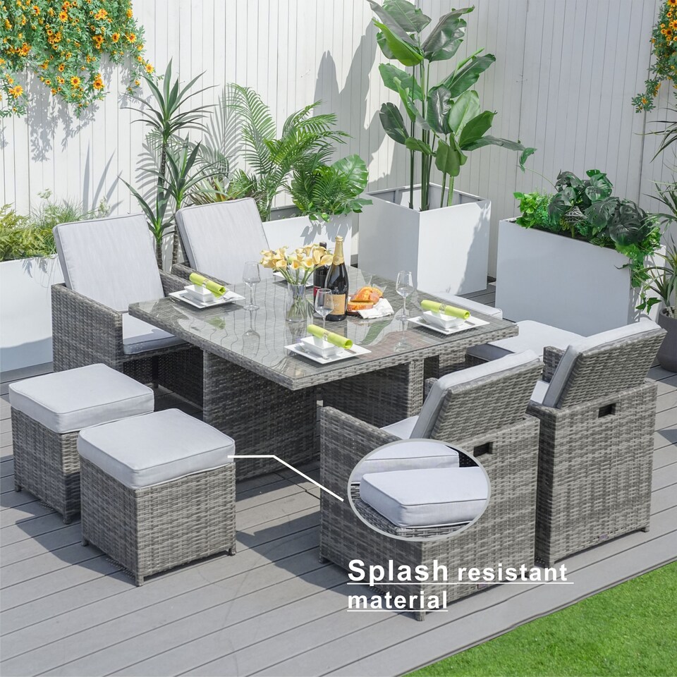 image 1 of Direct Wicker 9 Pieces Outdoor Rattan Garden Dining Table and Chair Set