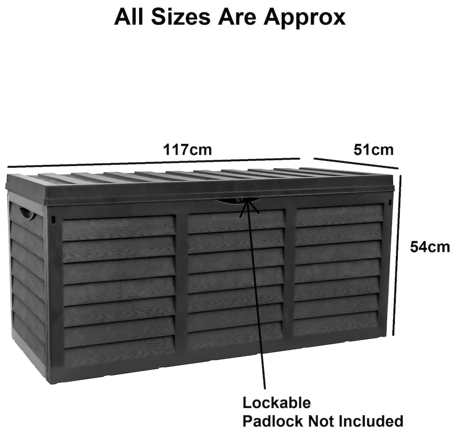 image 1 of Black 320L Plastic Storage Box Garden Outdoor Shed Utility Cushion Chest Truck | Black