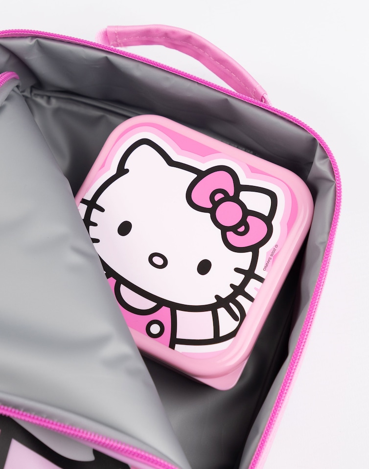 image 1 of Hello Kitty Girls Pink Lunch Bag | Insulated Food Container with Bottle & 3 Snack Pots | Zipper Closure School Lunchbox | Cartoon Character Kids Storage | Hello Kitty Merch