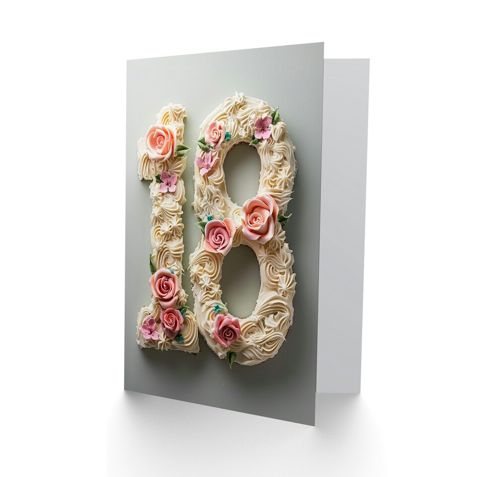 image 1 of Fancy Floral Number Cake 18 Eighteen Woman Her Birthday Card