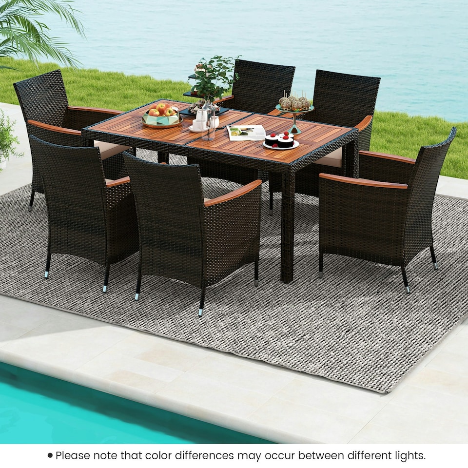image 1 of COSTWAY 7 Pieces Patio Wicker Dining Set