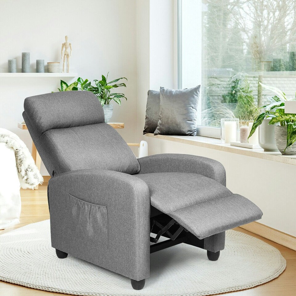image 1 of COSTWAY Recliner Chair Single Sofa with Adjustable Backrest Grey Grey