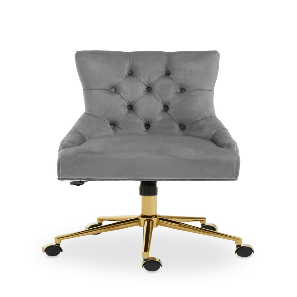 image 1 of Interiors by Premier Grey Velvet and Gold Base Home Office Chair Grey