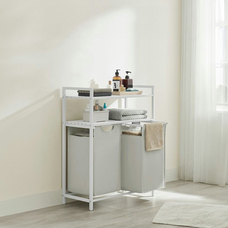 image 1 of Neo White Laundry Basket Hamper With 2 Shelves White