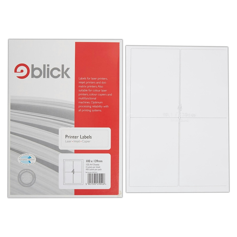 image 1 of Blick 4 Per Sheet 100 Sheets, 100mm x 139mm, Rectangular, White, 400 Labels