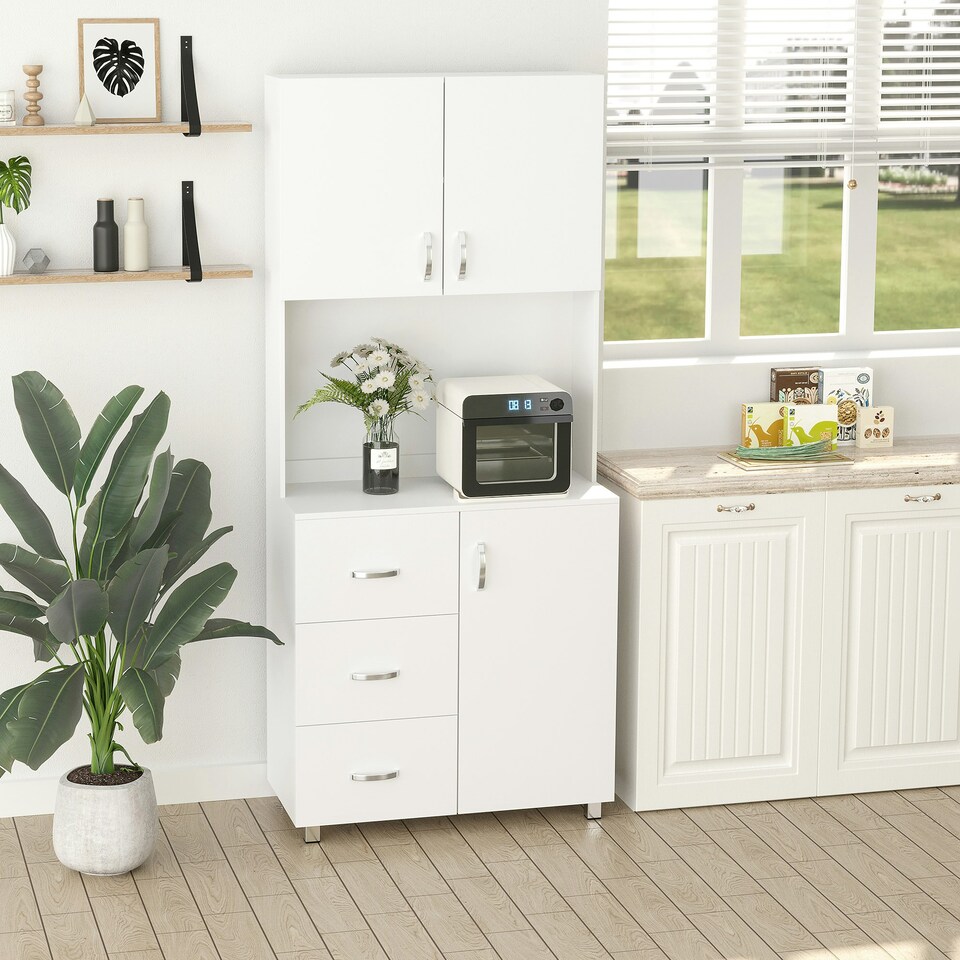 image 1 of HOMCOM Kitchen Storage Cabinet Wooden Cupboard Organiser, White