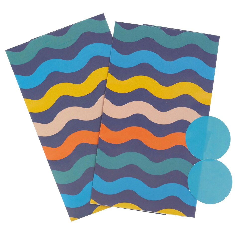 image 1 of Multipack of 6 Sheets of Gift-Wrapping Paper & 6 Tags | Birthdays/Thank You | For Him/Boys/Kids | Wave Design Multi
