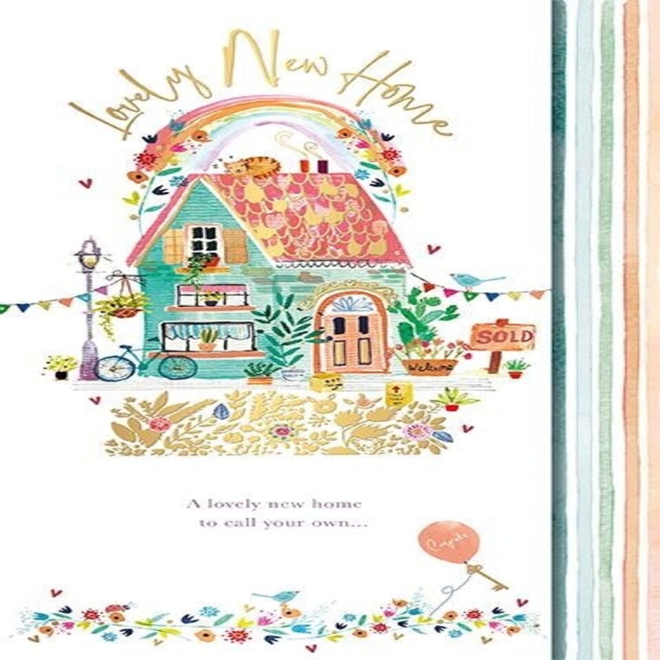 Words 'n' Wishes Lovely New Home Card Rainbow House Flowers