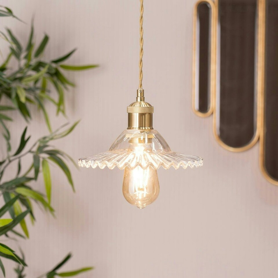 image 1 of ValueLights Lucrezia Gold Ceiling Pendant Light with Clear Frilled Glass Shade