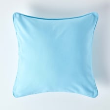 Homescapes Cotton Plain Blue Cushion Cover - 60 x 60 cm | Blue | Blue | 60 x 60 cm