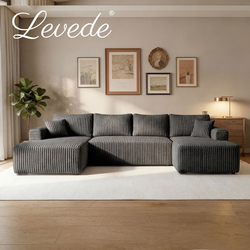 image 1 of Levede Modular Sectional Sofa Bed 3 Seater U Shaped Convertible Soft Boneless | Grey | Grey | Four Seater