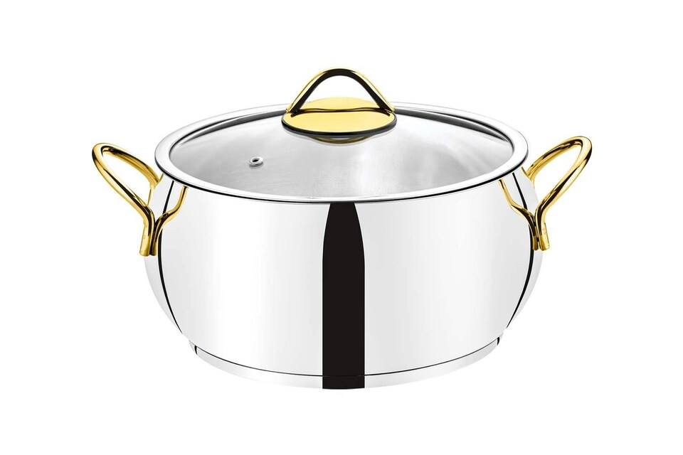 image 1 of Sevval Collection 8-piece Stainless Steel Cookware Set (Gold Handles)