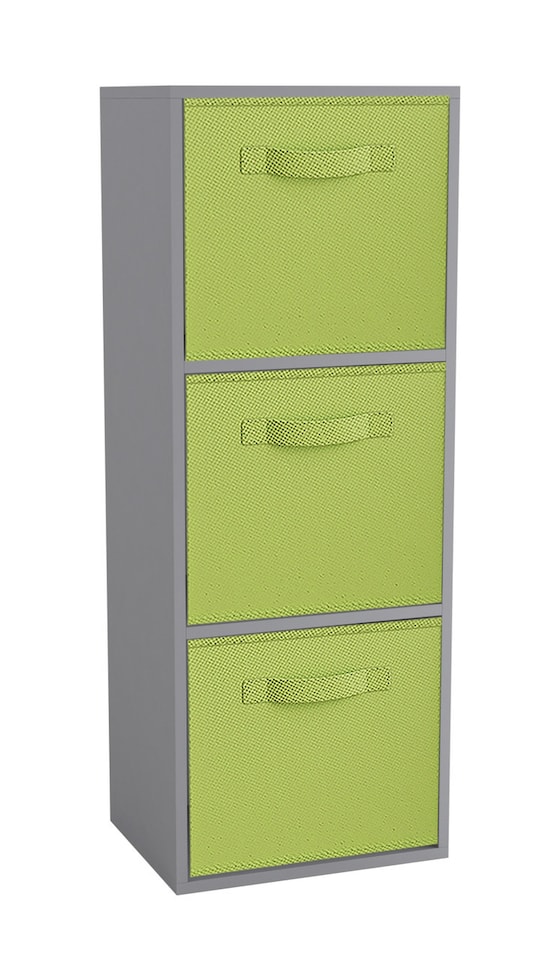 image 1 of 3-Tier Cube Shelving Unit with Inserts | Grey | Grey & Green | 1