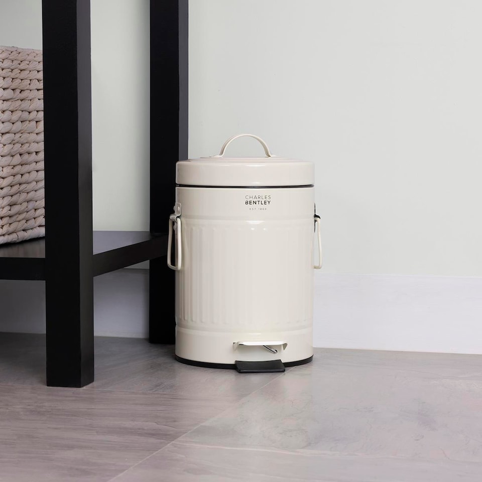 image 1 of Charles Bentley 3L Cream Steel Waste Rubbish Kitchen Bathroom Mini Pedal Bin