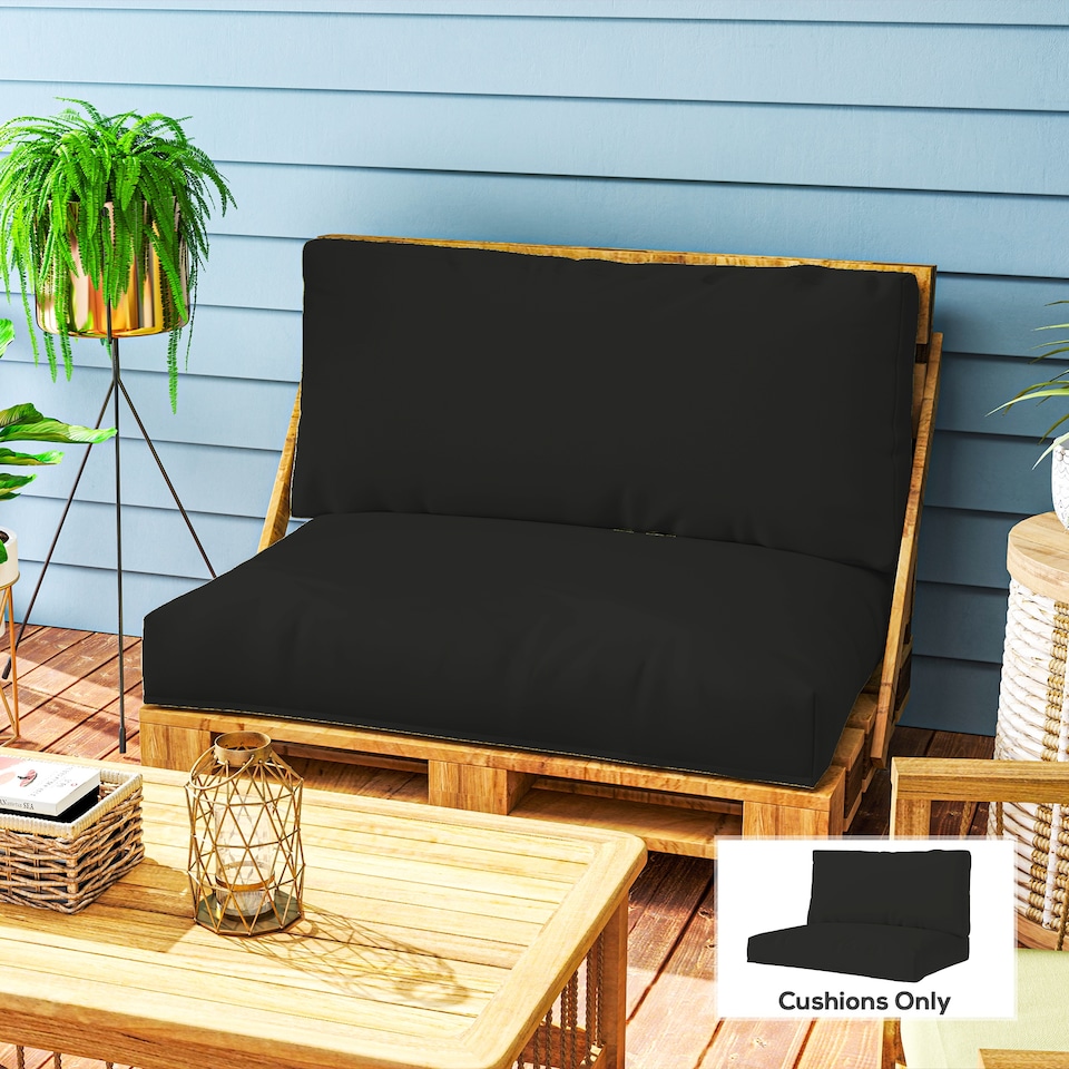 image 1 of Outsunny 2 Seat Pallet Cushions 20cm Thick Outdoor Seat Pads, Black | Black | Black | 1