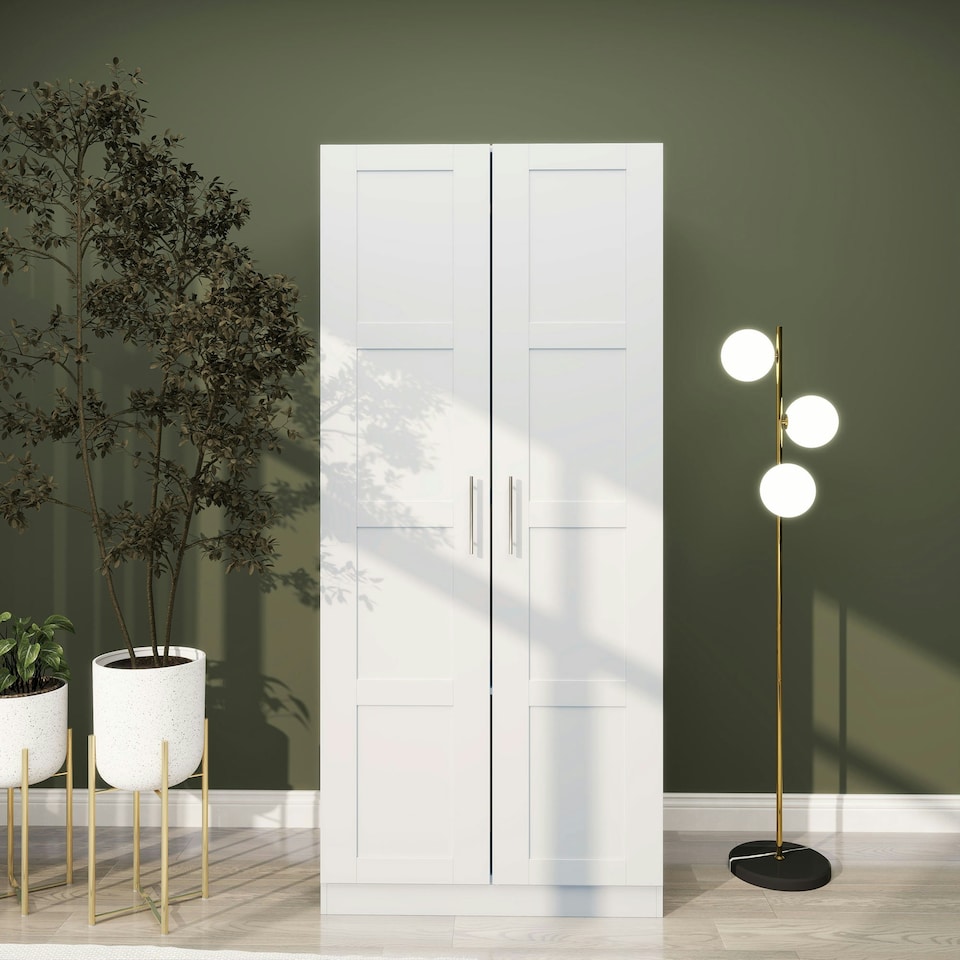 image 1 of HOMCOM Wardrobe for Bedroom, Double Wardrobe with Hanging Rail, White