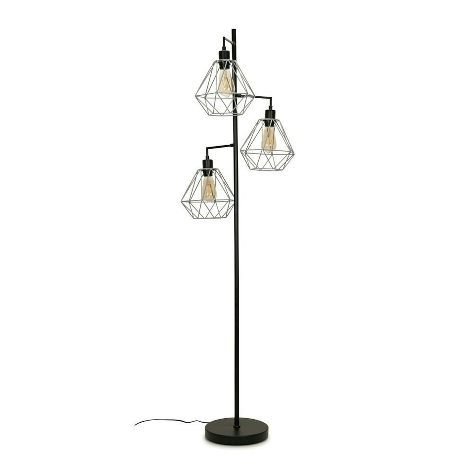 image 1 of ValueLights Balboa Painted Black Floor Lamp with Grey Tapered Shade and E27 Pear LED 4W Warm White 2700K Bulb