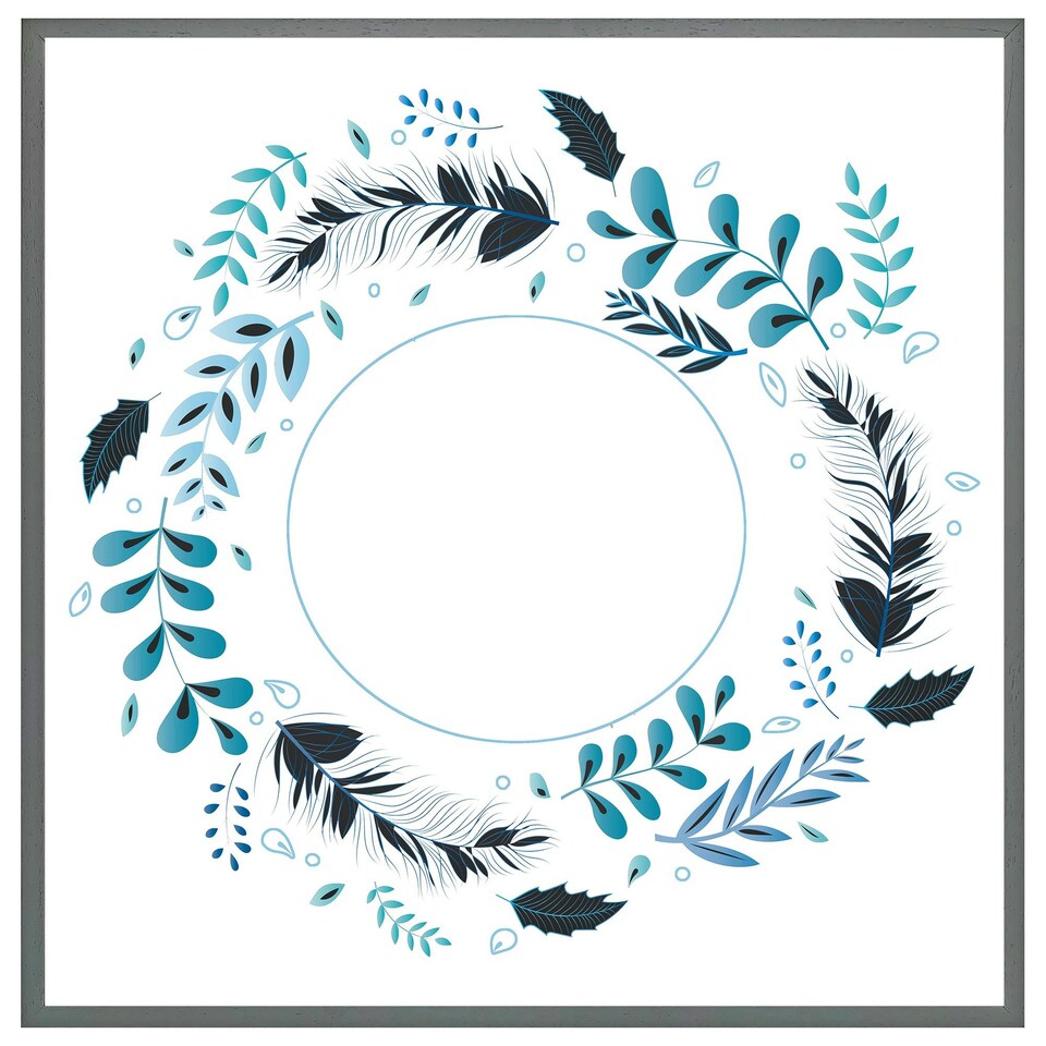 image 1 of Blue leaves frame (Picture Frame) White | M