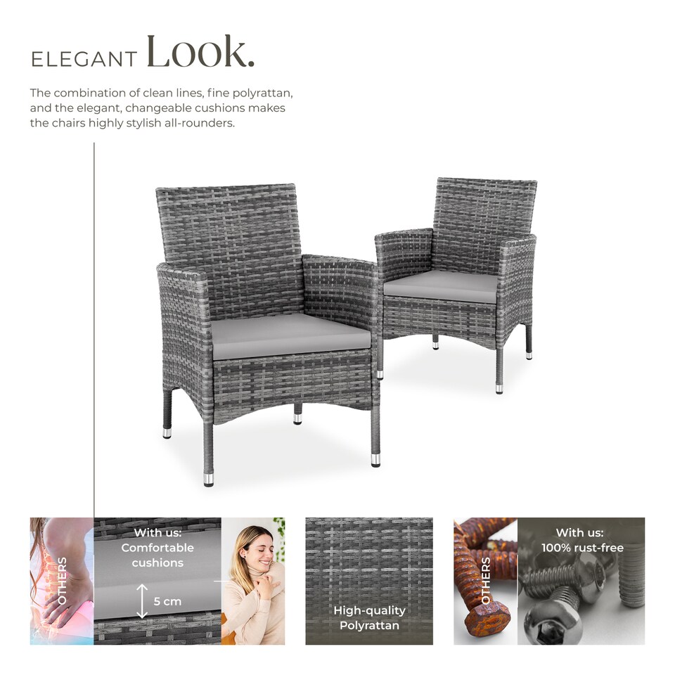 image 1 of Garden Chair Nantes Set of 2 - weather and UV-resistant, 2 sets of cushion covers | Grey | grey/light grey | 2