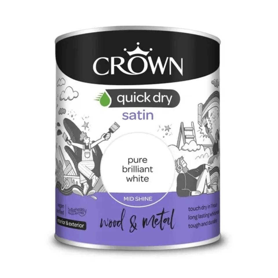 image 1 of Crown Quick Dry Satin White Paint 750ml N/A