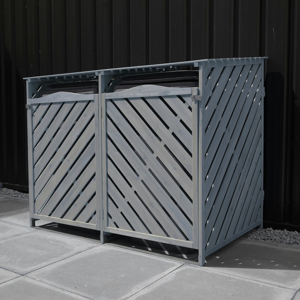 image 1 of Wooden Double Wheelie Bin Storage - Grey