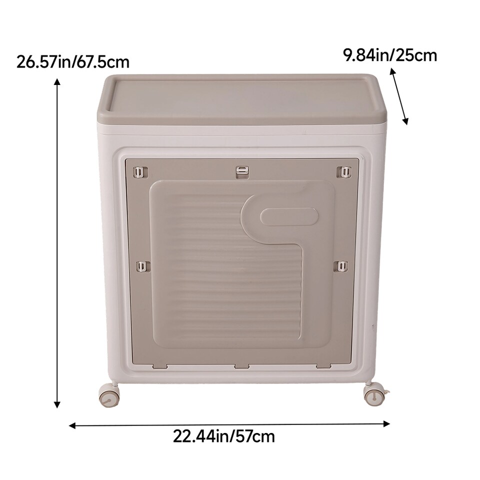 image 1 of Living and Home Plastic Folding Storage Box with Flip-top Lid and Wheels, M | Cream | 70L