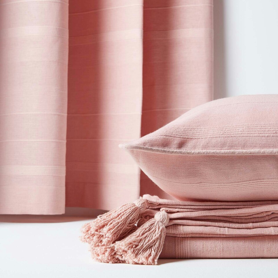 image 1 of Homescapes Cotton Rajput Ribbed Pink Cushion Cover - 60 x 60 cm Pink