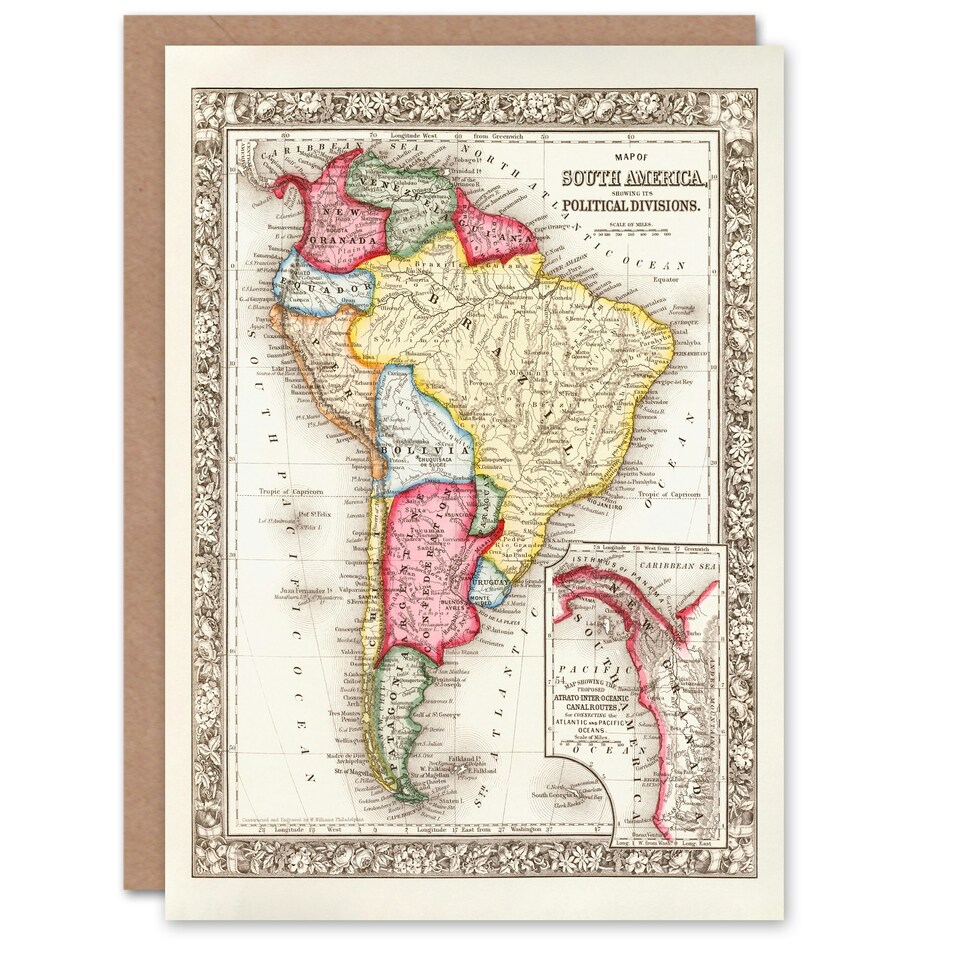 image 1 of Samuel Mitchell Art Card South America Political Divisions Map