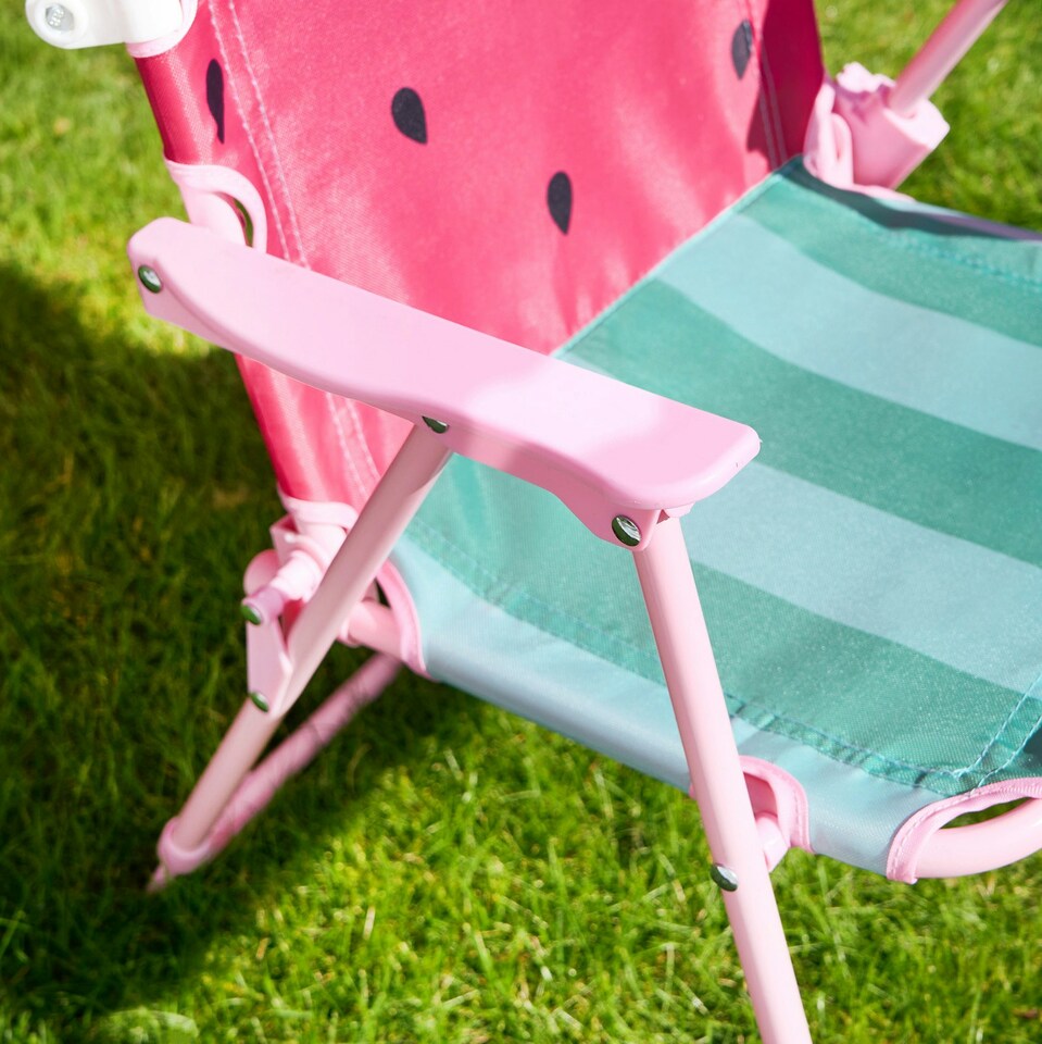 image 1 of OHS Kids Lightweight Folding Outdoor Garden Patio Travel Camping Chair With Parasol | Multi | Green/Red - Watermelon