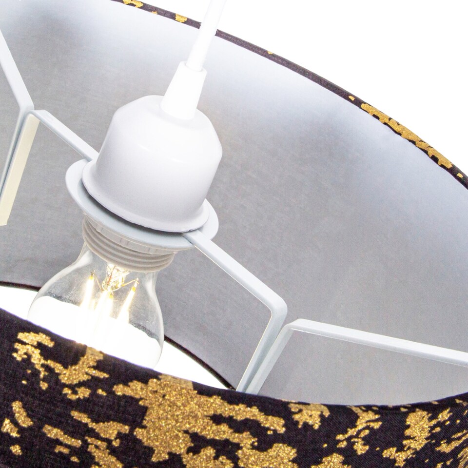 image 1 of Modern Black Cotton Fabric Lamp Shade with Gold Foil Decor for Table or Ceiling | Black
