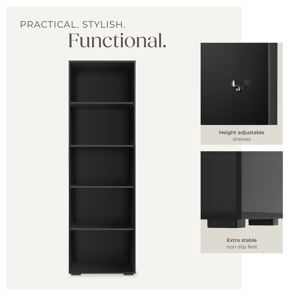 image 1 of Bookshelf Lexi - Bookcase with 5 shelves | Black | black | 60 x 30 x 190 cm | 1